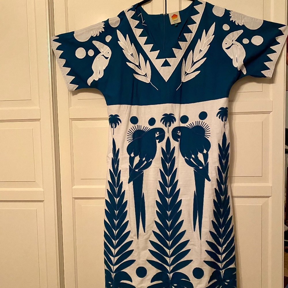 Farm Rio Blue Patchwork Embroidered Dress